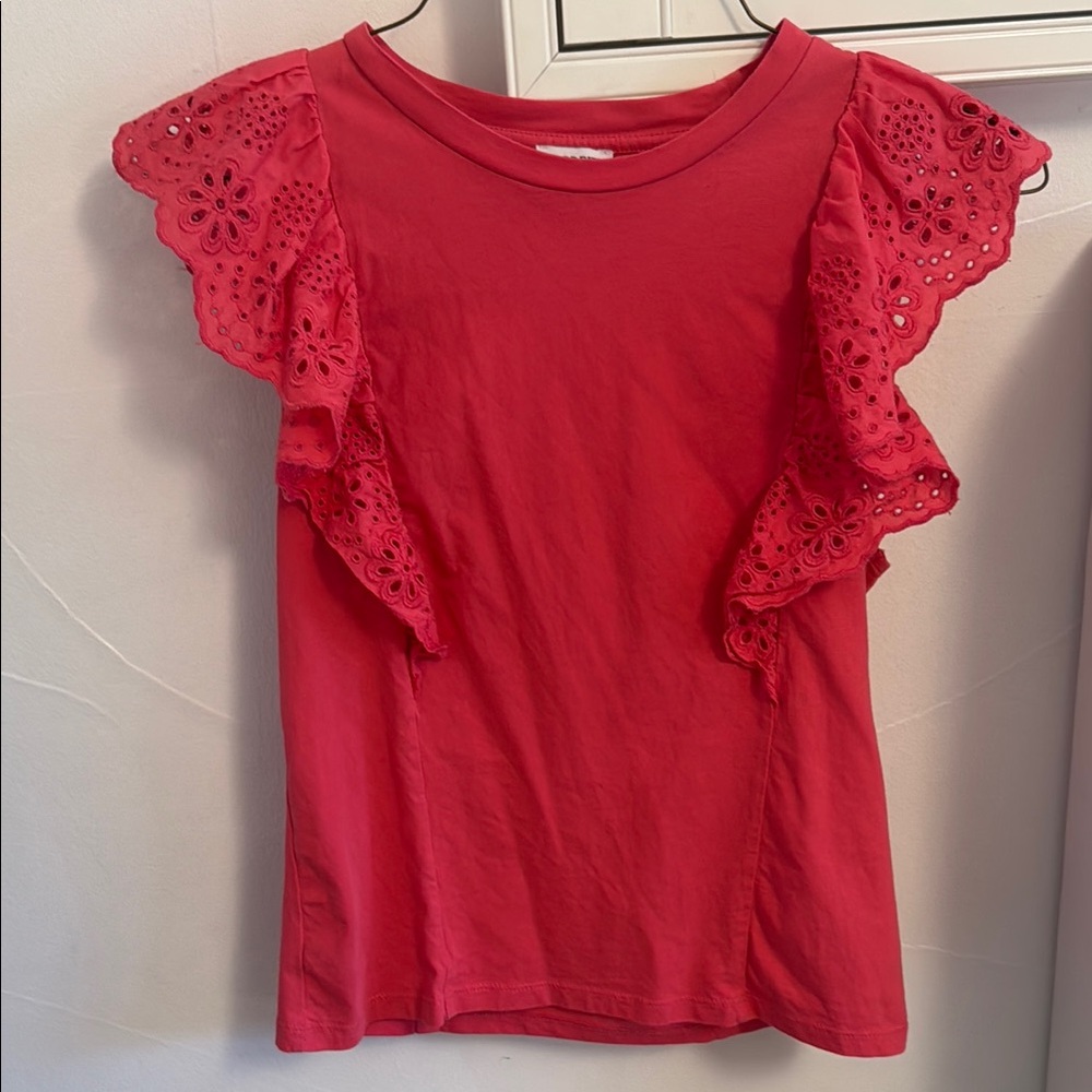 J. Crew Red Flutter Sleeve Ruffled Blouse